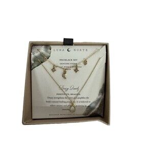 Luna Norte Druzy Quartz Necklace Set Gold Tone Genuine Stone 16-17”